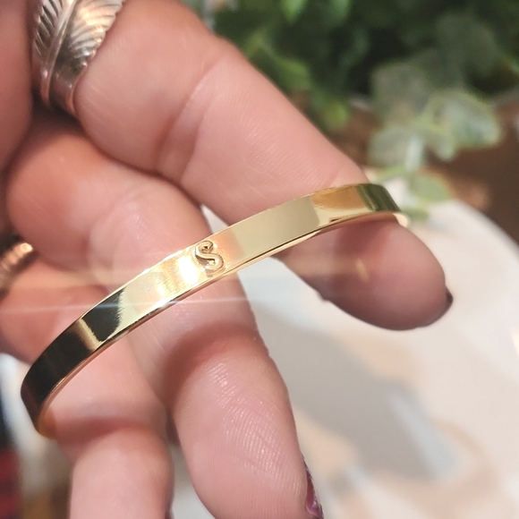 BaubleBar Gold Plated Initial S Cuff Bracelet - Picture 4 of 11